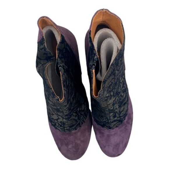 GOLD BUTTON Women's Purple Eggplant Moka Floral Retro Side Zip Booties EU 41 - Picture 5 of 13